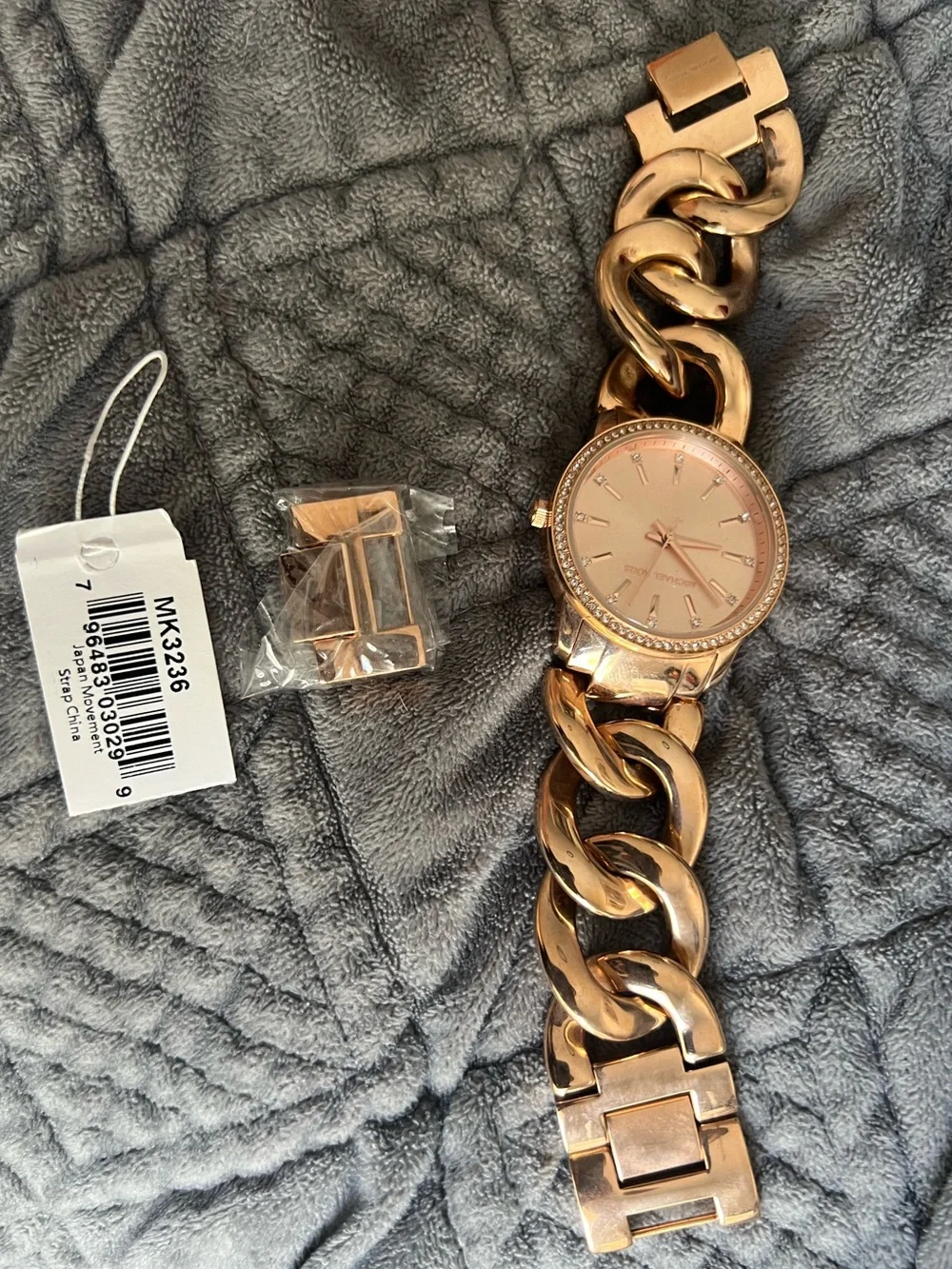Michael Kors Rose Gold-Tone Crystal Bezel Chain-Link Watch